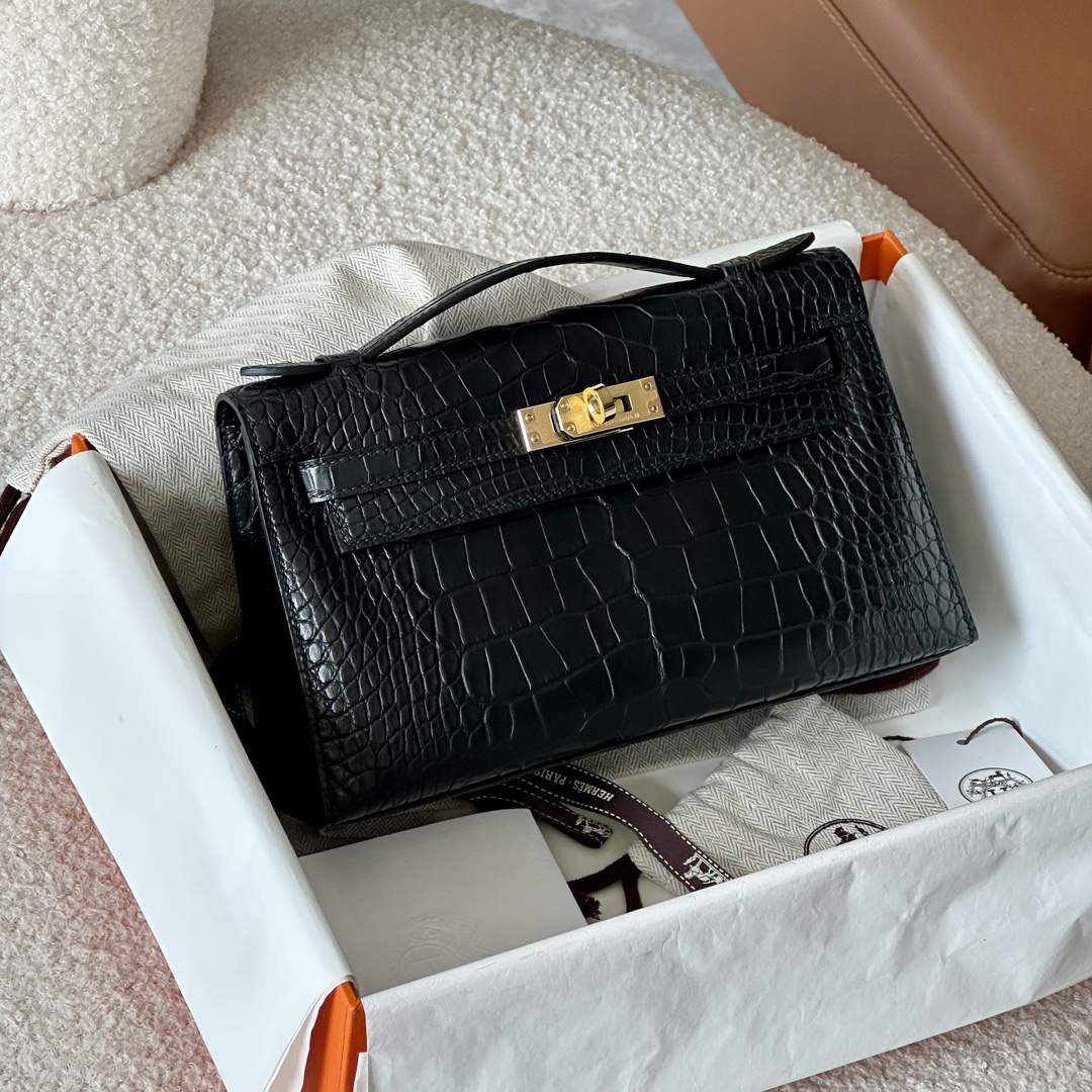 HERMES 爱马仕  MiniKelly 1 89 Nior 经典黑 鳄鱼皮 进口蜜蜡线 全手工制作
