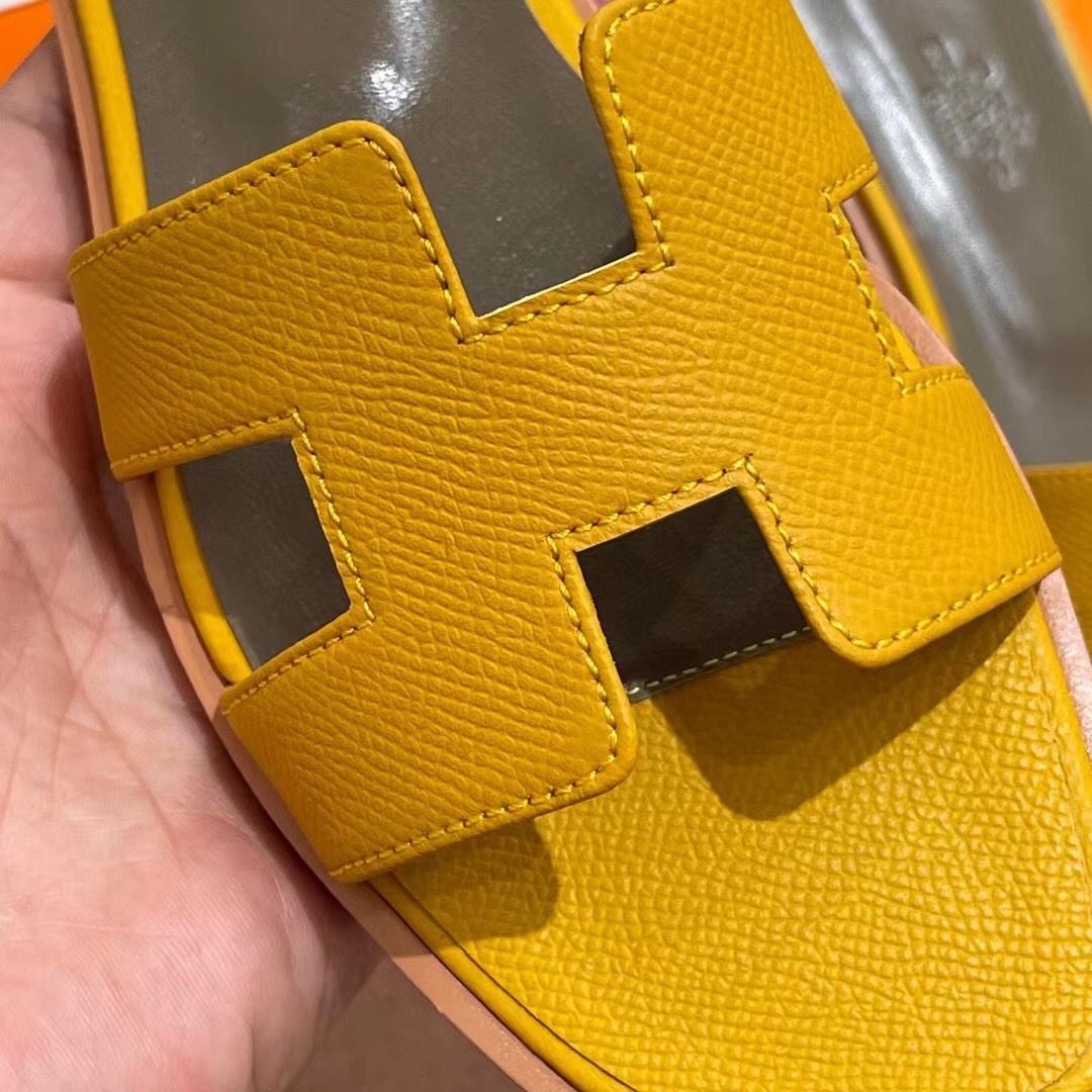 HERMES 爱马仕 H拖鞋 34-41码 原厂同步 进口真皮大底 全手工制作 9D 琥珀黄