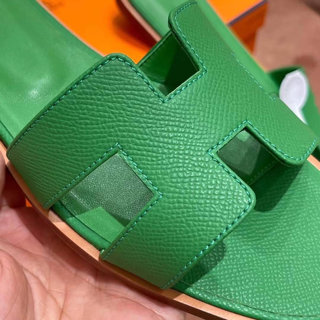 HERMES 爱马仕 H拖鞋 34-41码 原厂同步 进口真皮大底 全手工制作 1K Bambou竹子绿