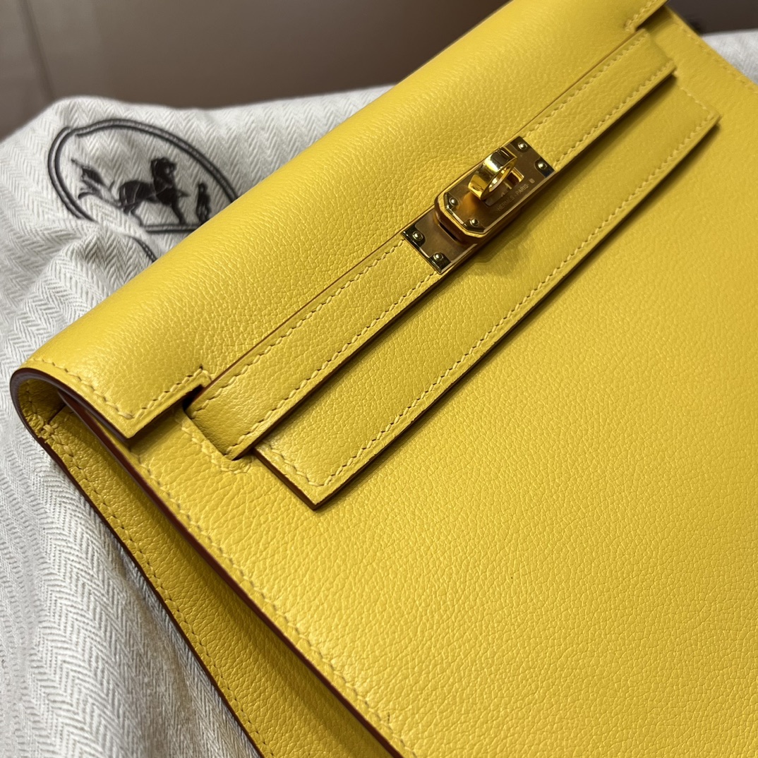 Birkinmm 铂金女王 HERMES 爱马仕 Kellydanse 22cm Evercolor皮 9D 琥珀黄 进口蜜蜡线 全手工制作