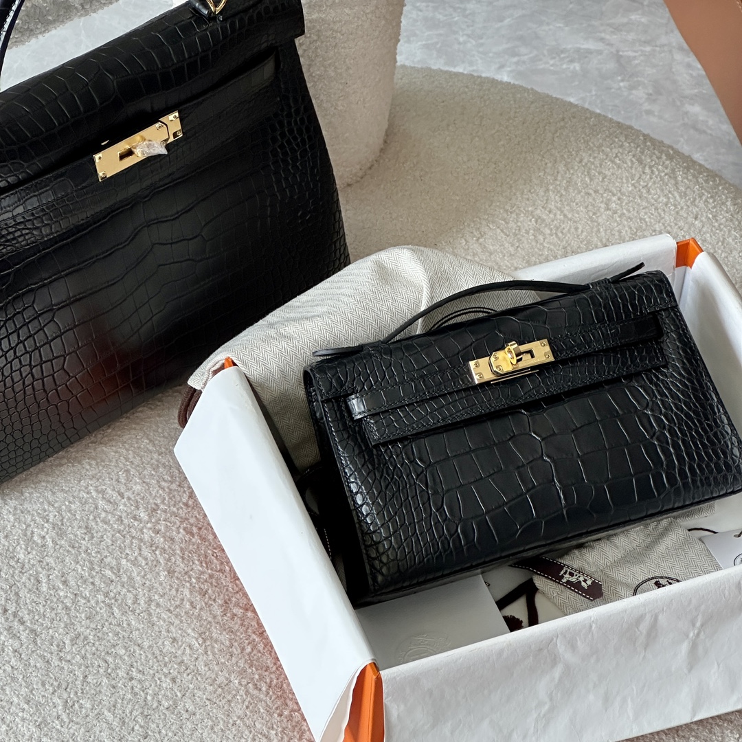 HERMES 爱马仕  MiniKelly 1 89 Nior 经典黑 鳄鱼皮 进口蜜蜡线 全手工制作