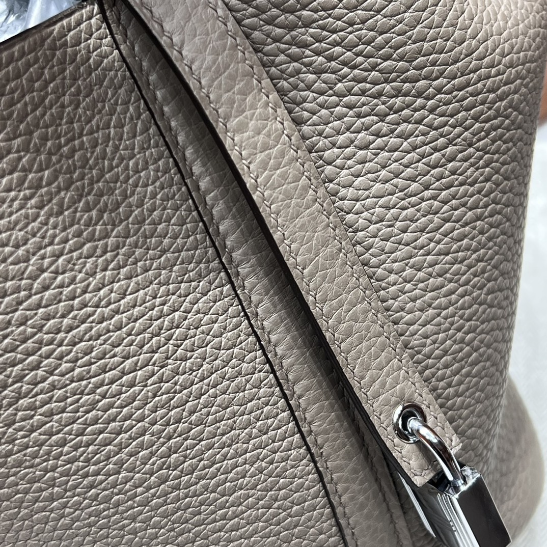 HERMES 爱马仕官网推荐 菜篮子 Picotin 纯手工 M8 Gris Asphalte 沥青灰 TC皮 进口蜜蜡线 全手工制作