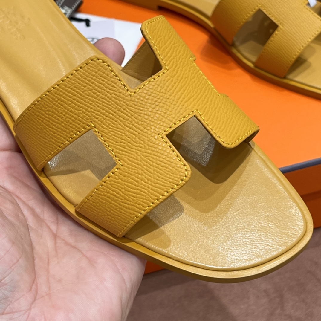 HERMES 爱马仕 H拖鞋 34-41码 原厂同步 进口真皮大底 全手工制作 9D 琥珀黄