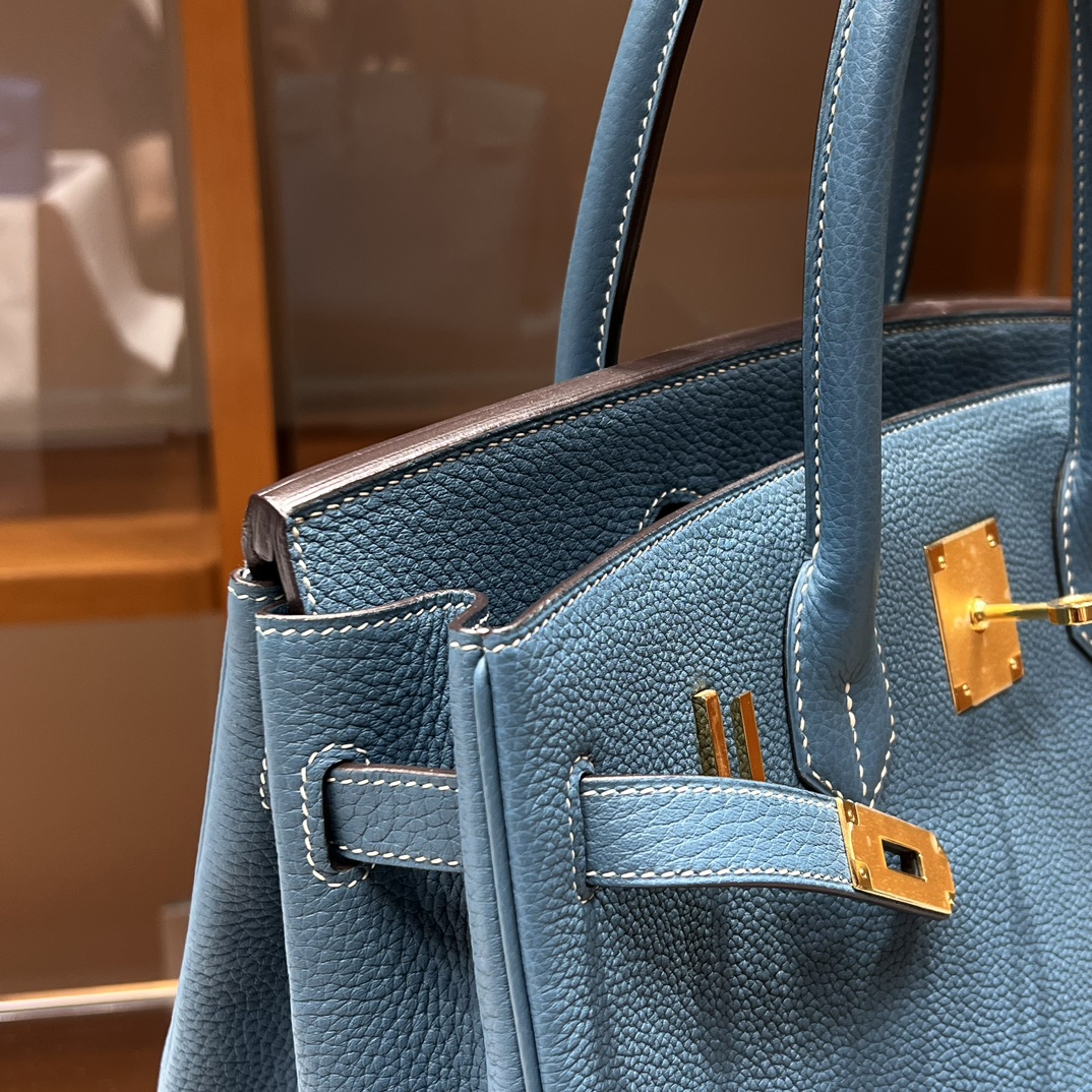 HERMES 爱马仕 Birkin 25cm 75 Blue Jean牛仔蓝 进口蜜蜡线 全手工制作