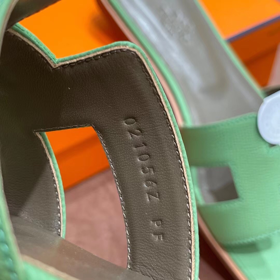 HERMES 爱马仕 H拖鞋 34-41码 原厂同步 进口真皮大底 全手工制作 3i 牛油果绿
