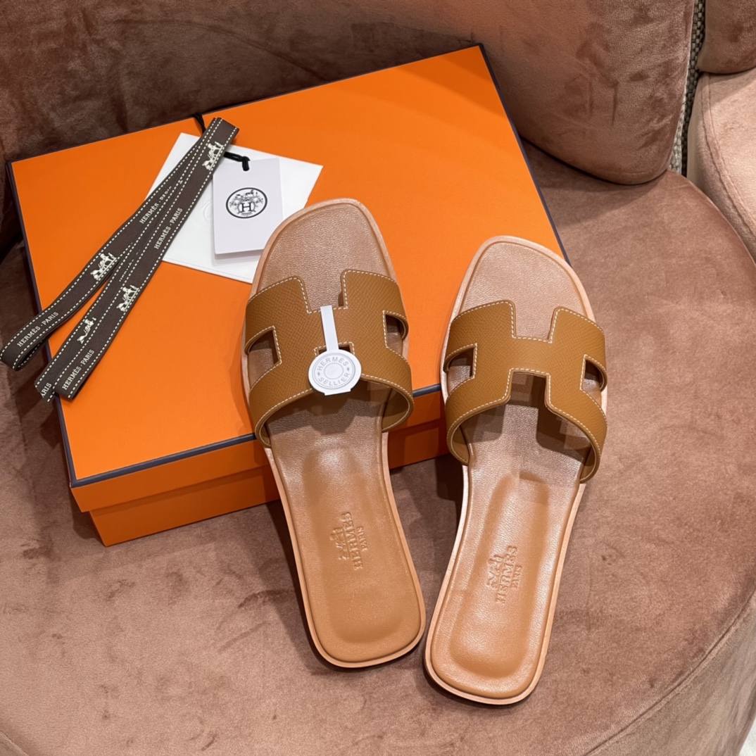 HERMES 爱马仕 H拖鞋 34-41码 原厂同步 进口真皮大底 全手工制作 28 Caremel焦糖色