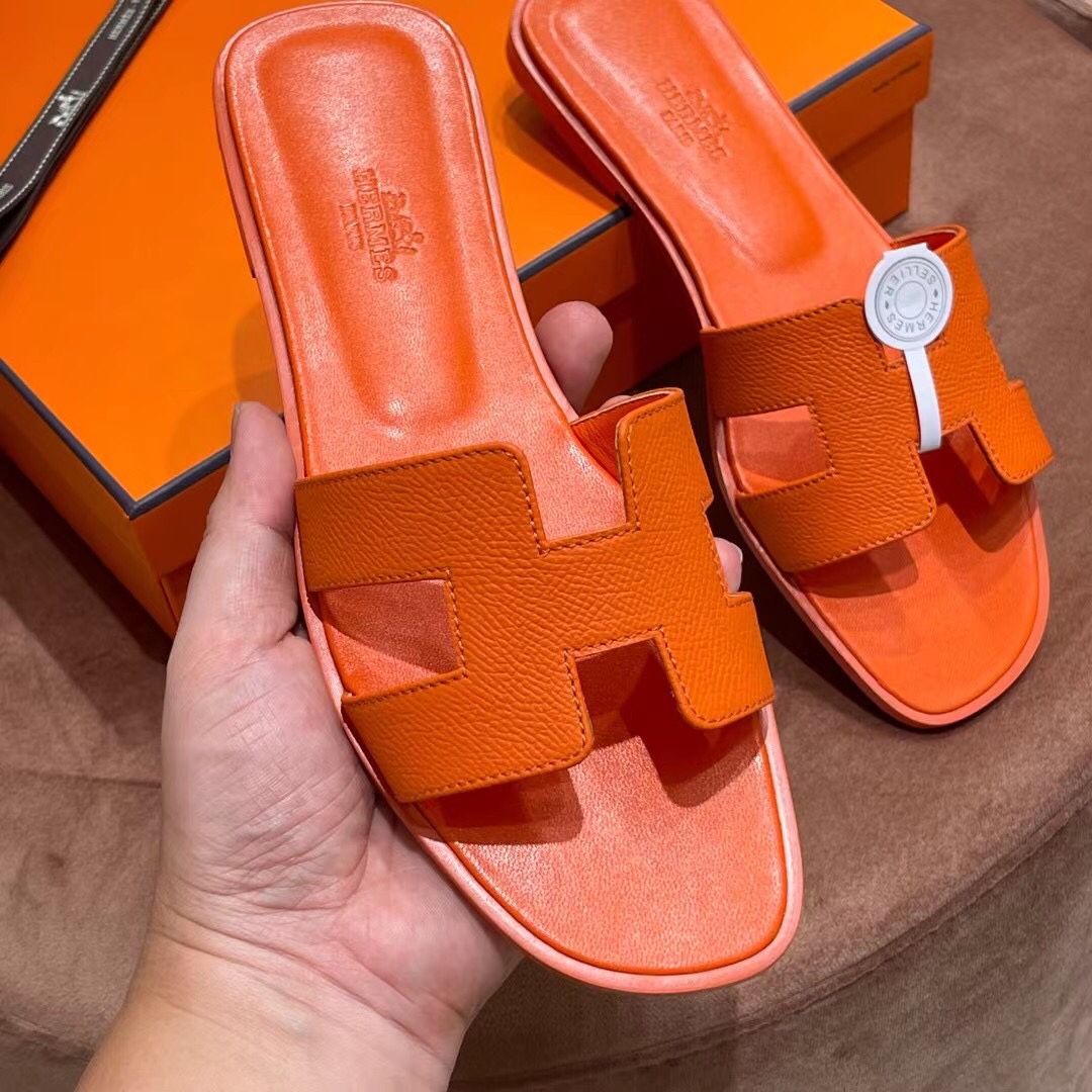 HERMES 爱马仕 H拖鞋 34-41码 原厂同步 进口真皮大底 全手工制作 93 Orange 橙色