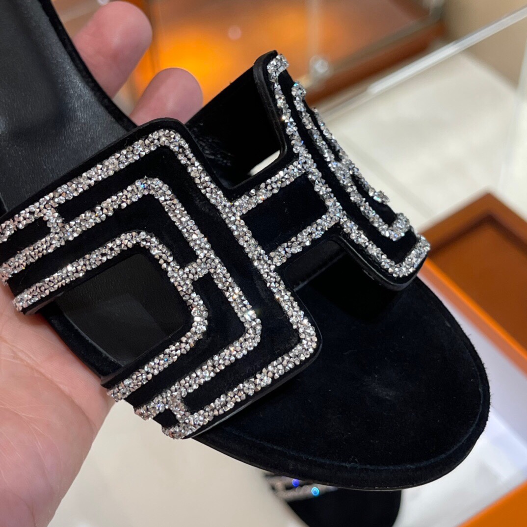 HERMES 爱马仕 拖鞋 34-41码 原厂同步水钻女鞋 进口真皮大底 全手工制作