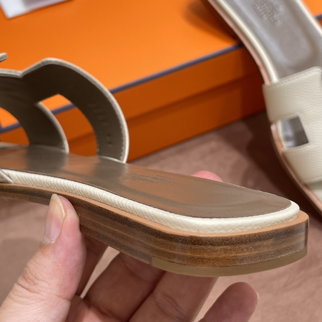 HERMES 爱马仕 H拖鞋 34-41码 原厂同步 进口真皮大底 全手工制作 10 Craie奶昔白