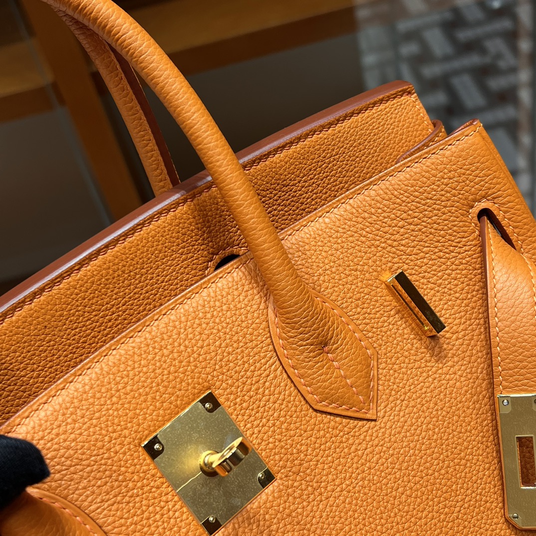 HERMES 爱马仕 Birkin 25cm 93 Orange 橙色 进口蜜蜡线 全手工制作