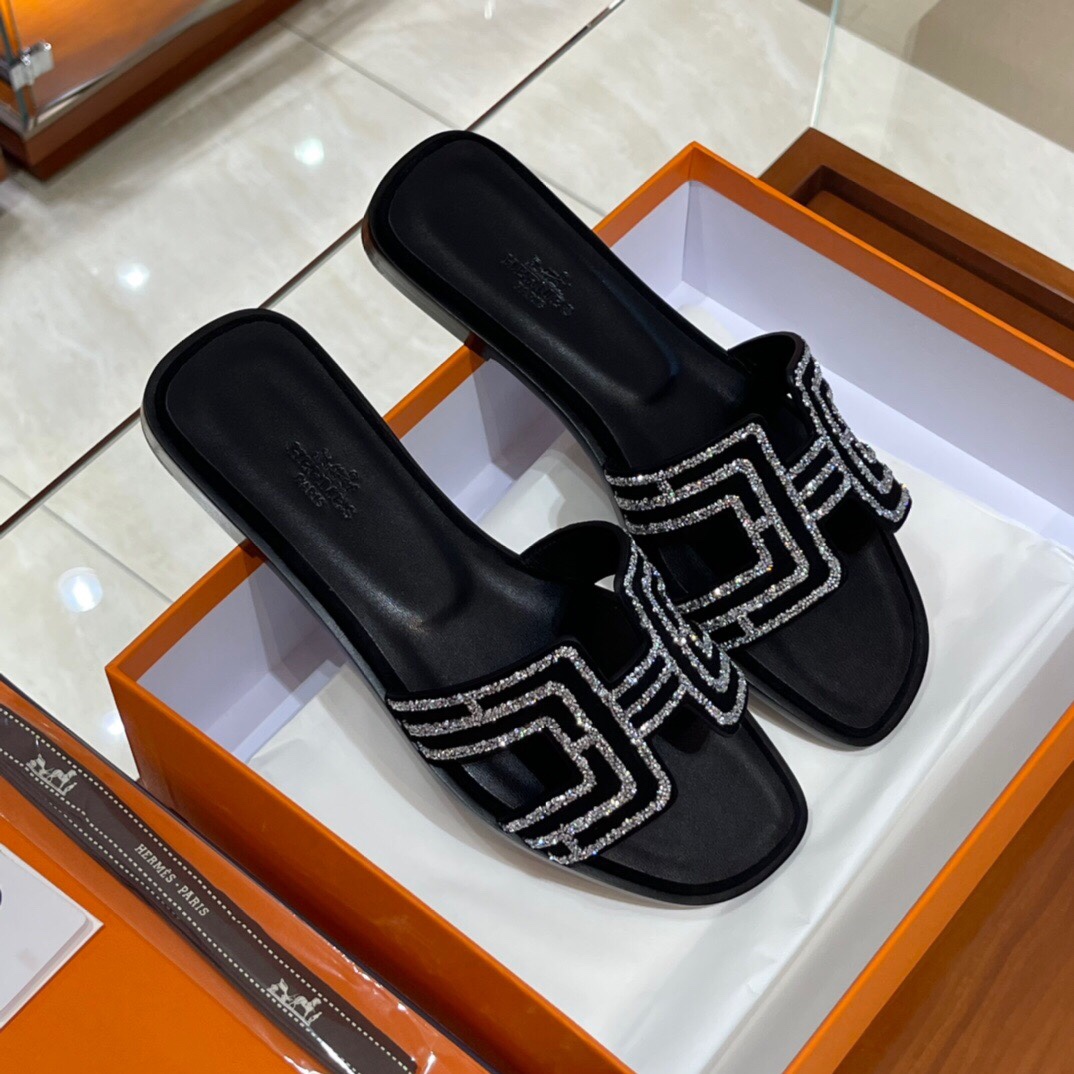 HERMES 爱马仕 拖鞋 34-41码 原厂同步水钻女鞋 进口真皮大底 全手工制作