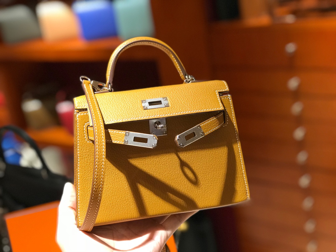 HERMES 爱马仕 【现货】 MiniKelly 2 山羊皮 CK37 金棕色 现货 进口蜜蜡线 全手工制作