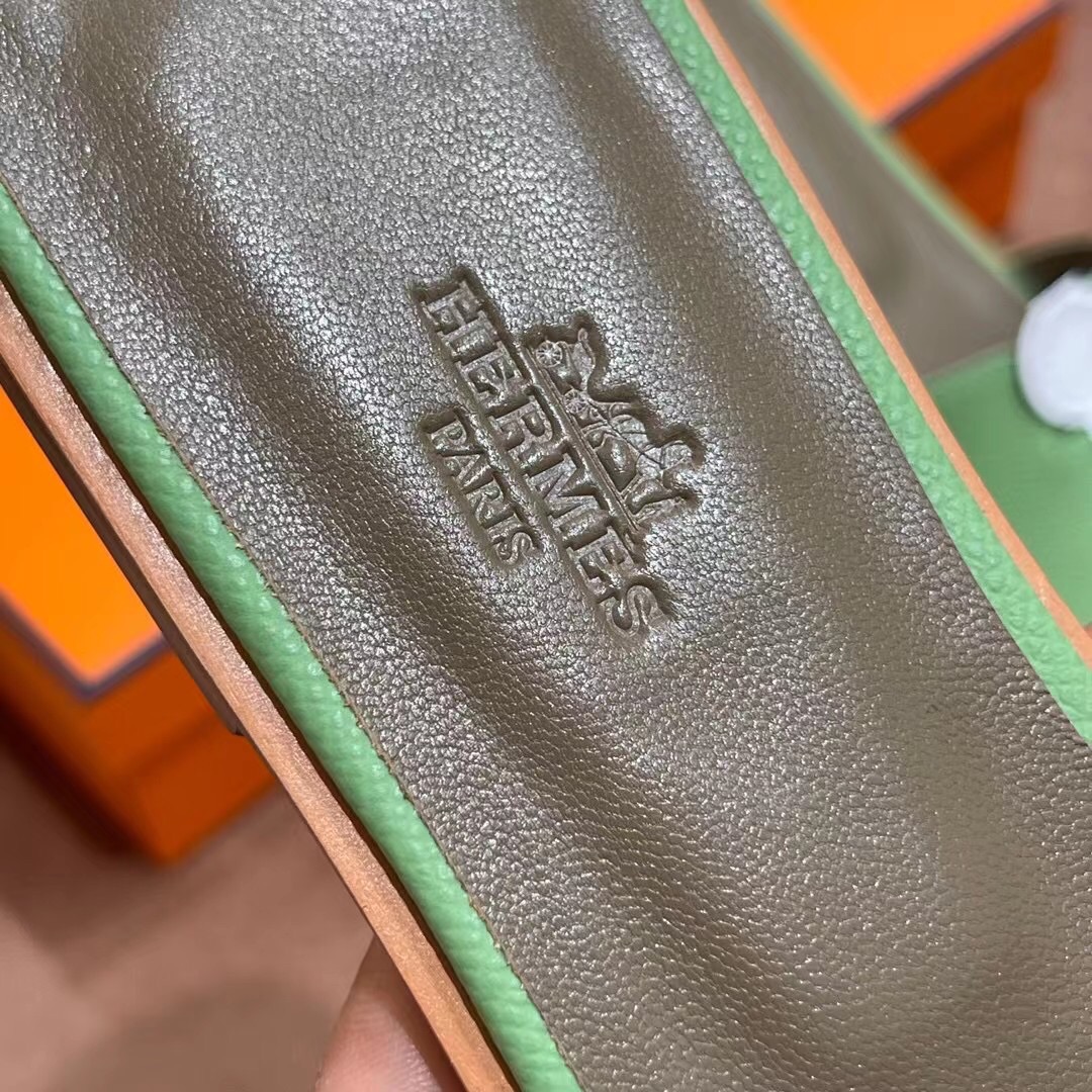 HERMES 爱马仕 H拖鞋 34-41码 原厂同步 进口真皮大底 全手工制作 3i 牛油果绿