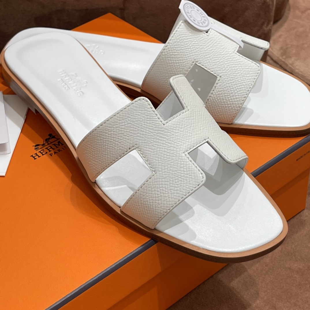 HERMES 爱马仕 H拖鞋 34-41码 原厂同步 进口真皮大底 全手工制作 01 Blanc 纯白色