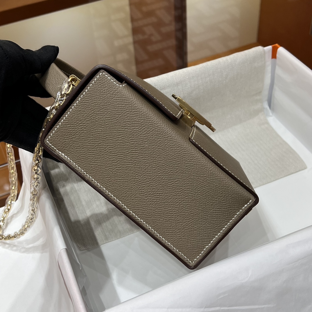 HERMES 爱马仕 Cinhetic 走秀款盒子包 8C Gri Elephant 大象灰 Epsom 进口蜜蜡线 全手工制作