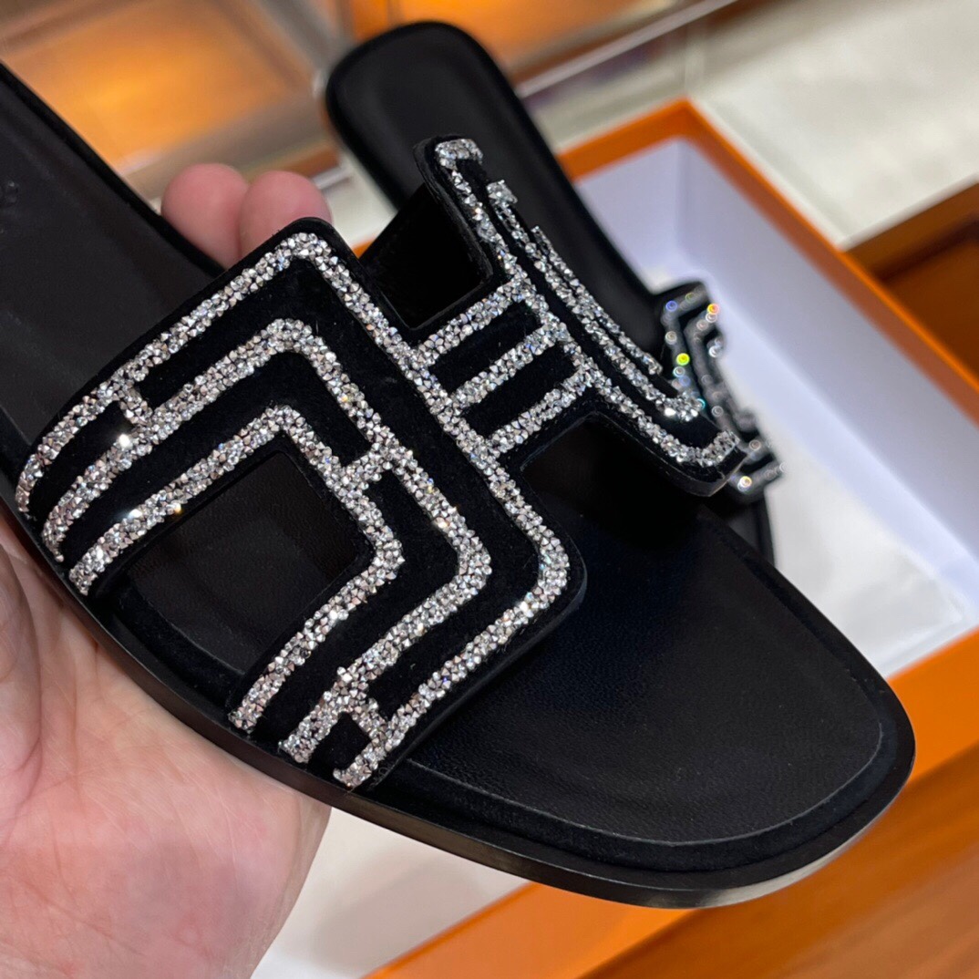 HERMES 爱马仕 拖鞋 34-41码 原厂同步水钻女鞋 进口真皮大底 全手工制作
