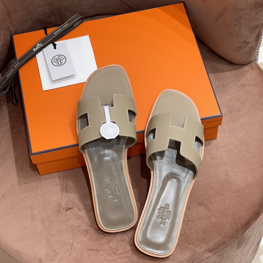 HERMES 爱马仕 H拖鞋 34-41码 原厂同步 进口真皮大底 全手工制作 S2 Trench风衣灰