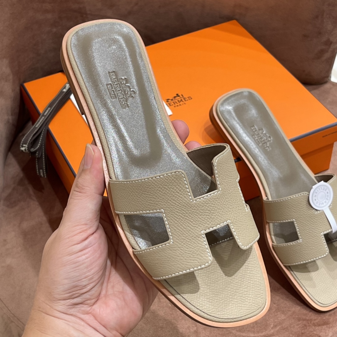 HERMES 爱马仕 H拖鞋 34-41码 原厂同步 进口真皮大底 全手工制作 S2 Trench风衣灰