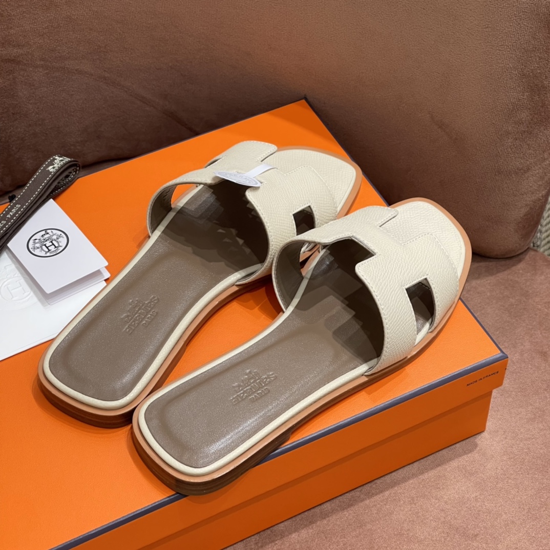 HERMES 爱马仕 H拖鞋 34-41码 原厂同步 进口真皮大底 全手工制作 10 Craie奶昔白