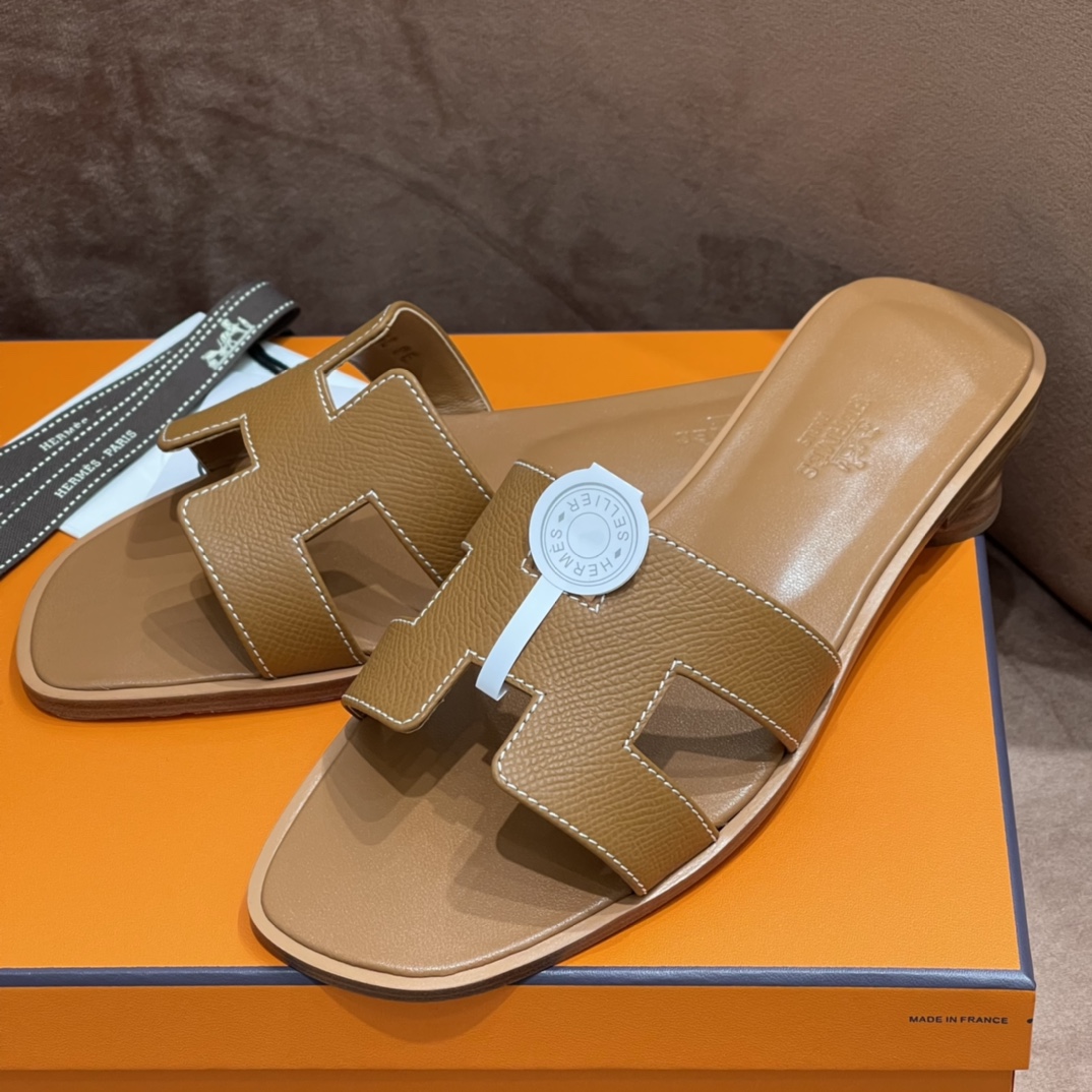 HERMES 爱马仕 H拖鞋 34-41码 原厂同步 进口真皮大底 全手工制作 28 Caremel焦糖色