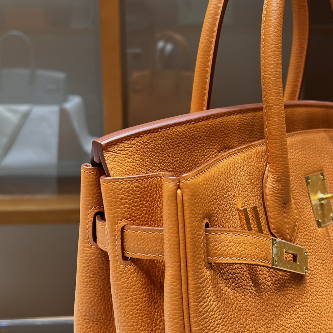HERMES 爱马仕 Birkin 25cm 93 Orange 橙色 进口蜜蜡线 全手工制作