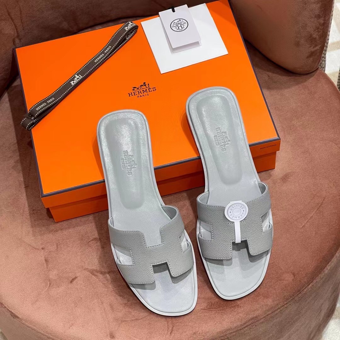 HERMES 爱马仕 H拖鞋 34-41码 原厂同步 进口真皮大底 全手工制作 0T 冰川灰