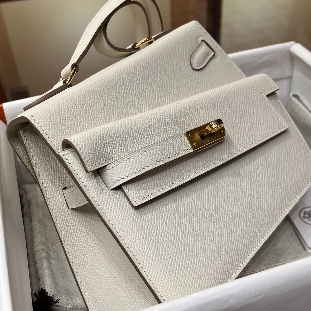 HERMES 爱马仕 Kelly Desorder 双面Kelly Epsom 10 Craie 奶昔白 进口蜜蜡线 全手工制作