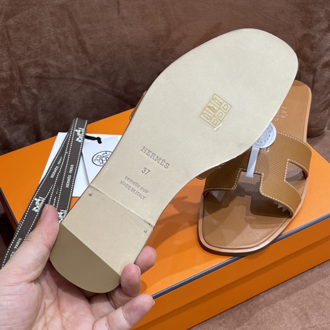 HERMES 爱马仕 H拖鞋 34-41码 原厂同步 进口真皮大底 全手工制作 28 Caremel焦糖色