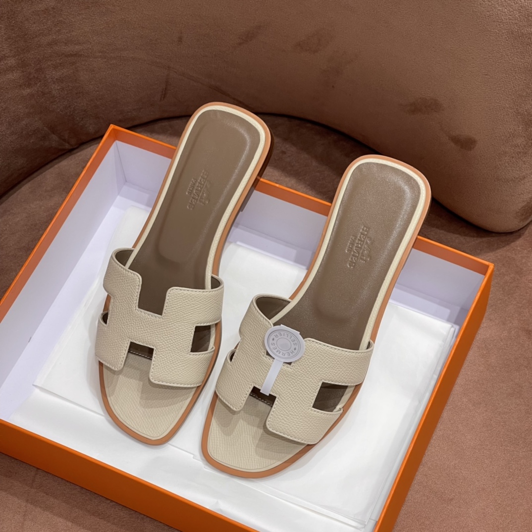 HERMES 爱马仕 H拖鞋 34-41码 原厂同步 进口真皮大底 全手工制作 10 Craie奶昔白