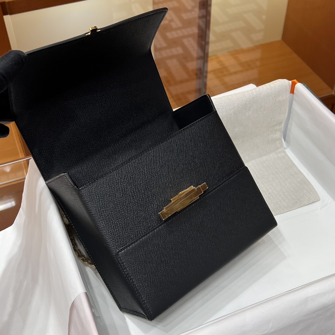 HERMES 爱马仕 Cinhetic 走秀款盒子包 89 Nior 经典黑 Epsom 进口蜜蜡线 全手工制作