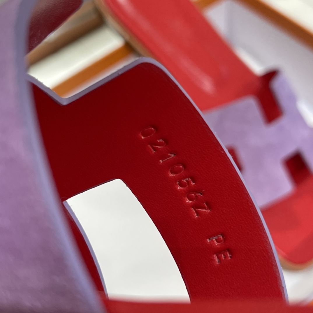 HERMES 爱马仕 H拖鞋 34-41码 原厂同步 进口真皮大底 全手工制作 S5 Rouge Tomate 法拉利红拼96 violet紫罗兰