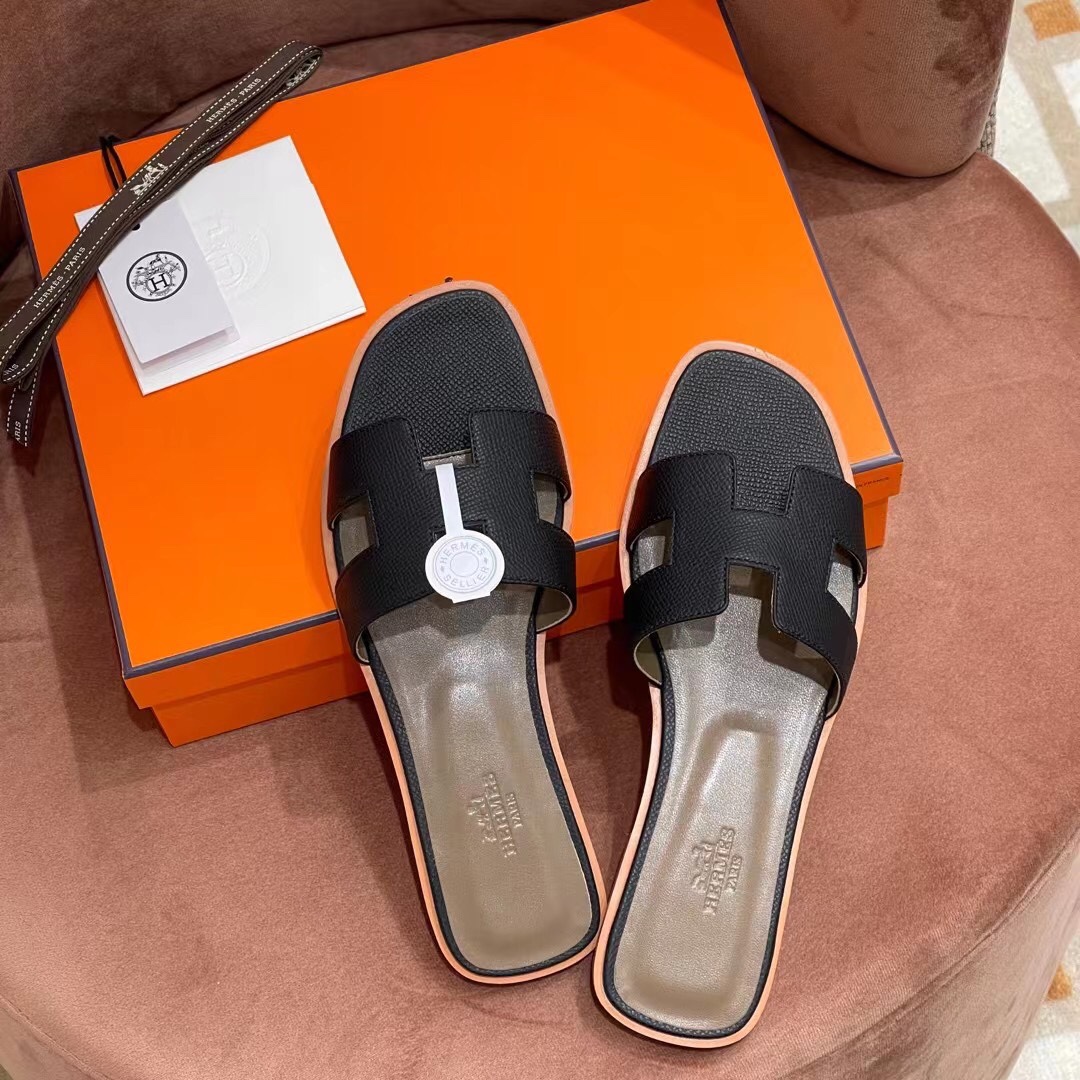 HERMES 爱马仕 H拖鞋 34-41码 原厂同步 进口真皮大底 全手工制作 89 Nior 经典黑