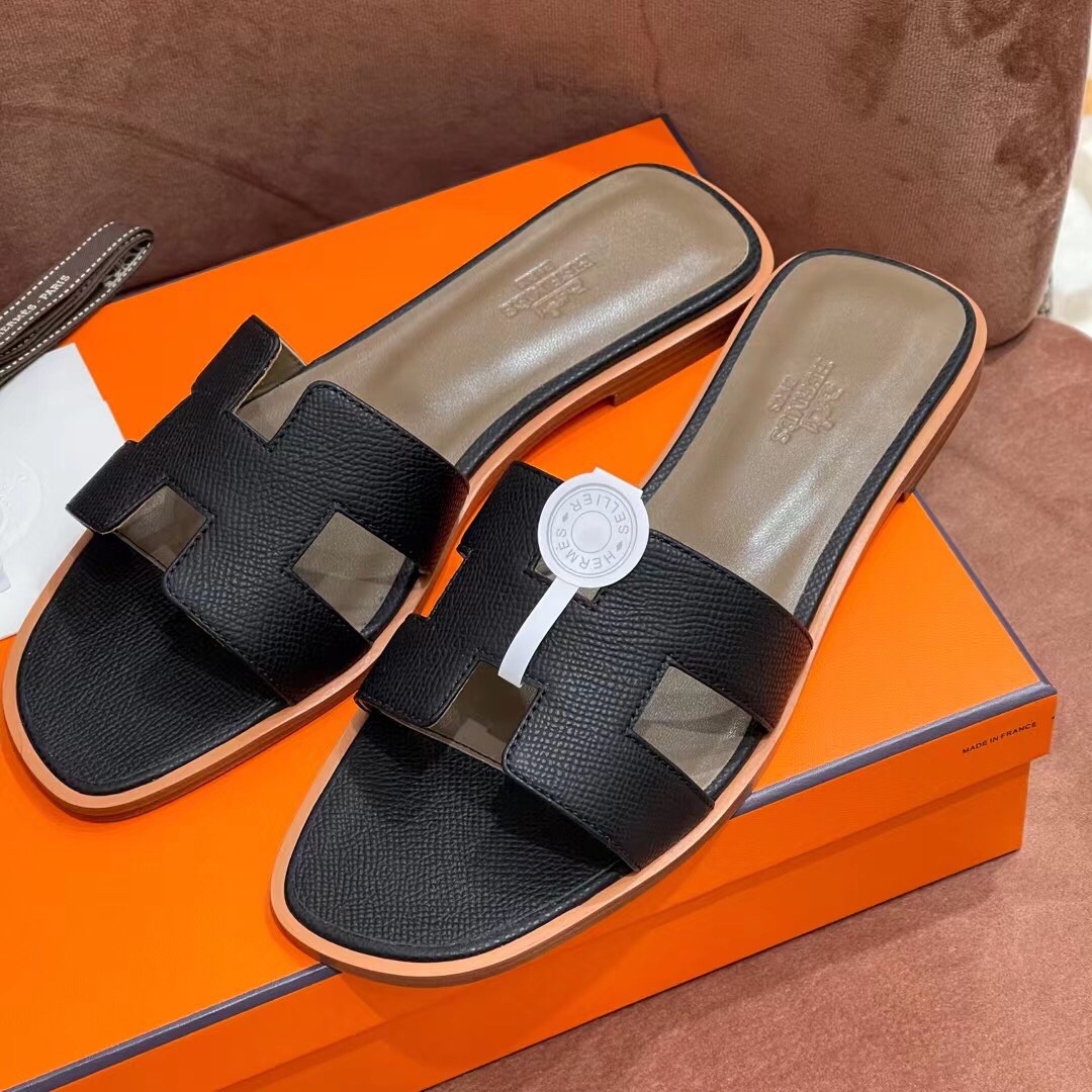 HERMES 爱马仕 H拖鞋 34-41码 原厂同步 进口真皮大底 全手工制作 89 Nior 经典黑