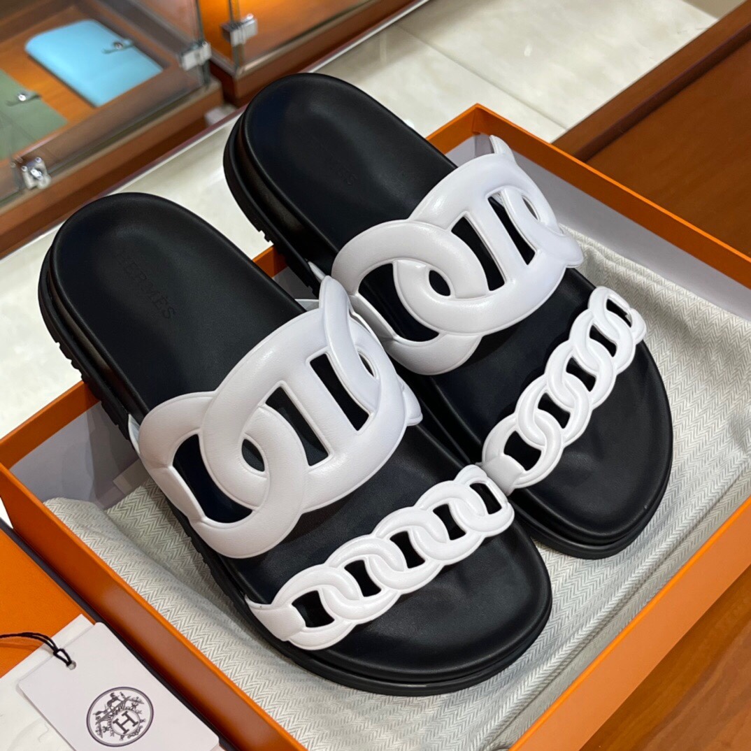 HERMES 爱马仕 猪鼻子拖鞋 34-41码 原厂同步 进口真皮大底 全手工制作 黑白拼