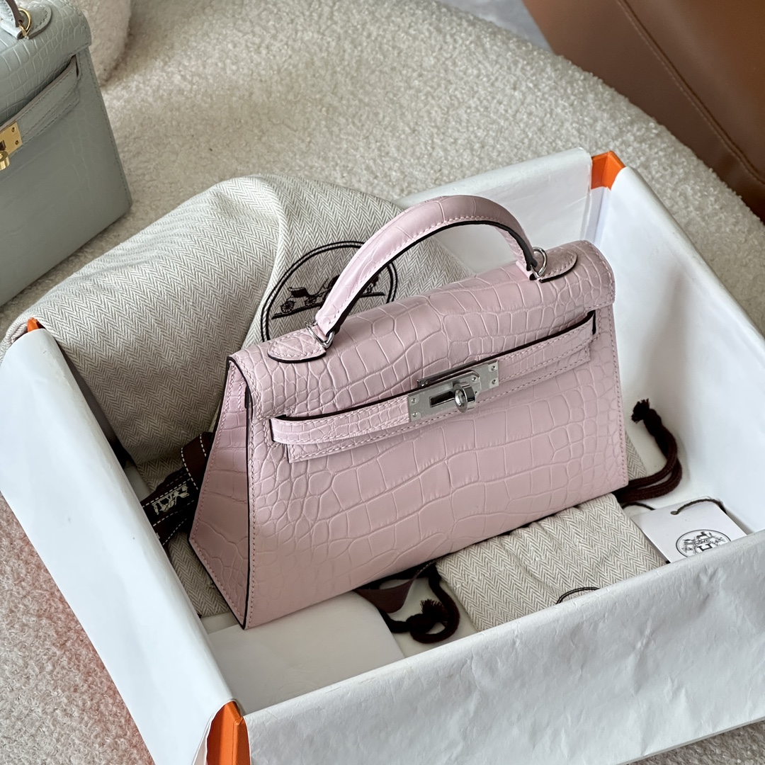 HERMES 爱马仕  MiniKelly 2 P9 Anemone 梦幻紫 鳄鱼皮 进口蜜蜡线 全手工制作