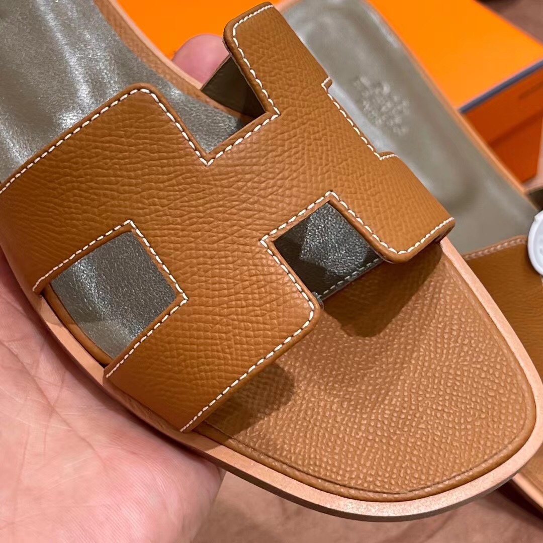 HERMES 爱马仕 H拖鞋 34-41码 原厂同步 进口真皮大底 全手工制作 CK37 金棕色
