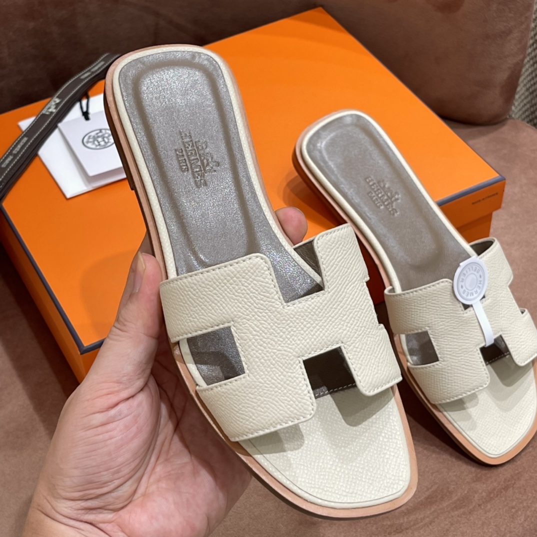 HERMES 爱马仕 H拖鞋 34-41码 原厂同步 进口真皮大底 全手工制作 10 Craie奶昔白