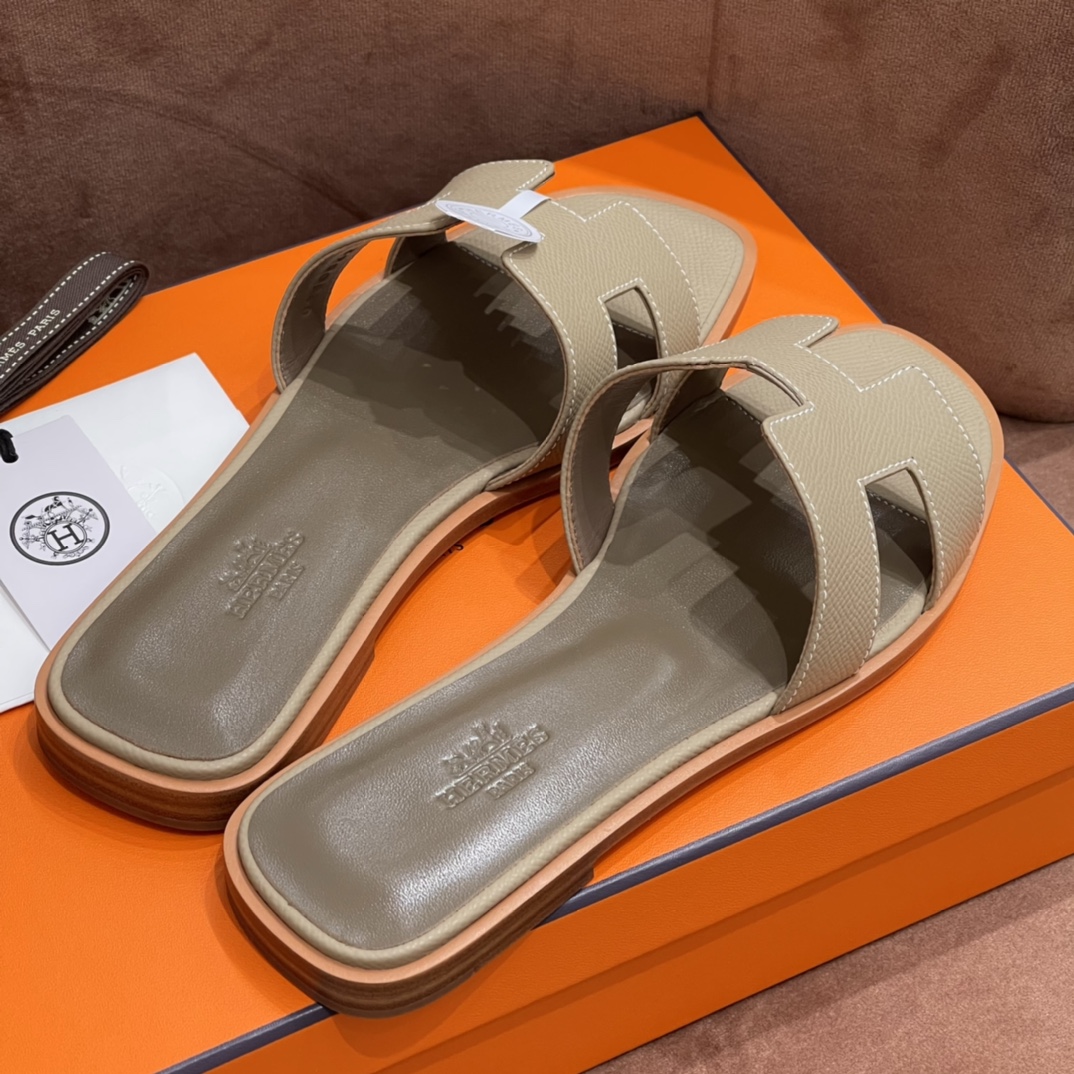 HERMES 爱马仕 H拖鞋 34-41码 原厂同步 进口真皮大底 全手工制作 S2 Trench风衣灰