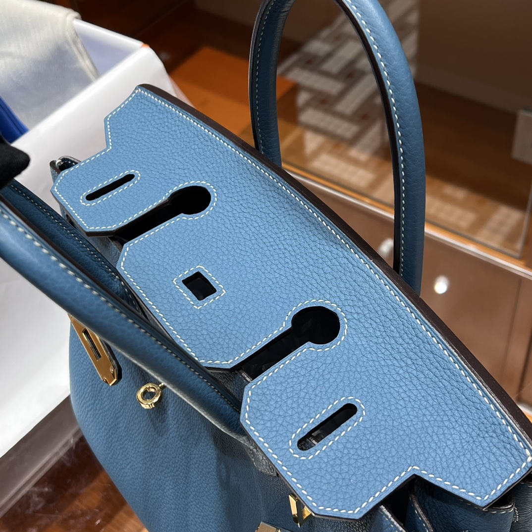 HERMES 爱马仕 Birkin 25cm 75 Blue Jean牛仔蓝 进口蜜蜡线 全手工制作