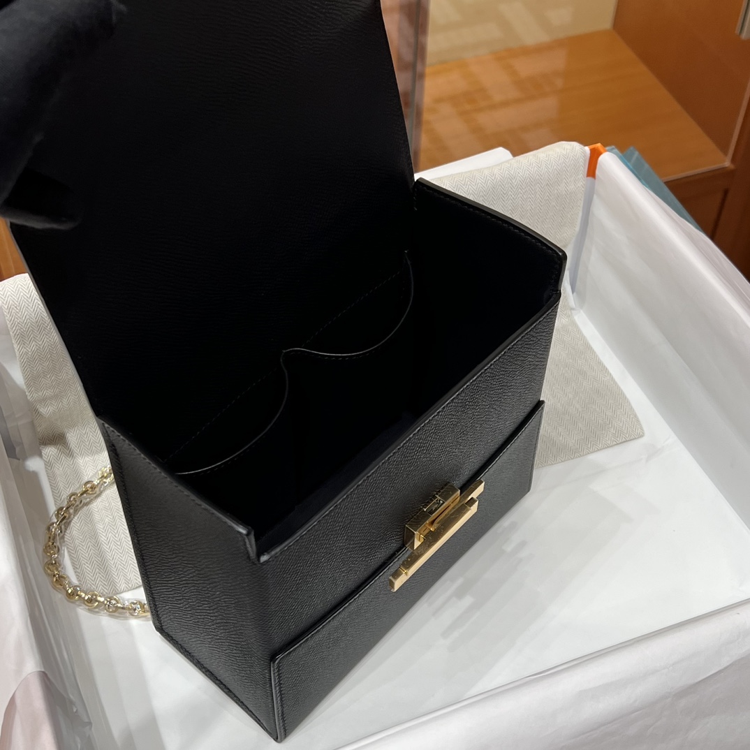HERMES 爱马仕 Cinhetic 走秀款盒子包 89 Nior 经典黑 Epsom 进口蜜蜡线 全手工制作