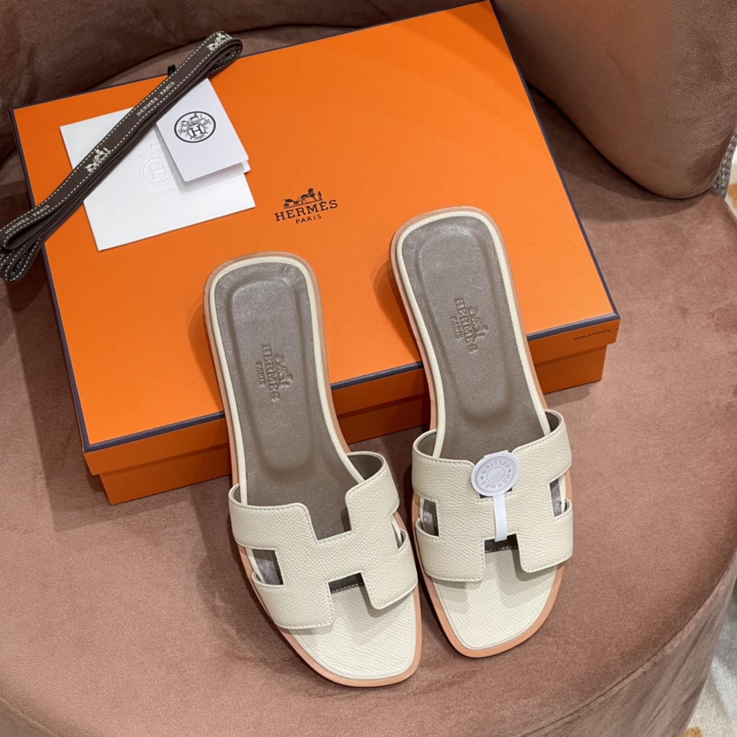 HERMES 爱马仕 H拖鞋 34-41码 原厂同步 进口真皮大底 全手工制作 10 Craie奶昔白