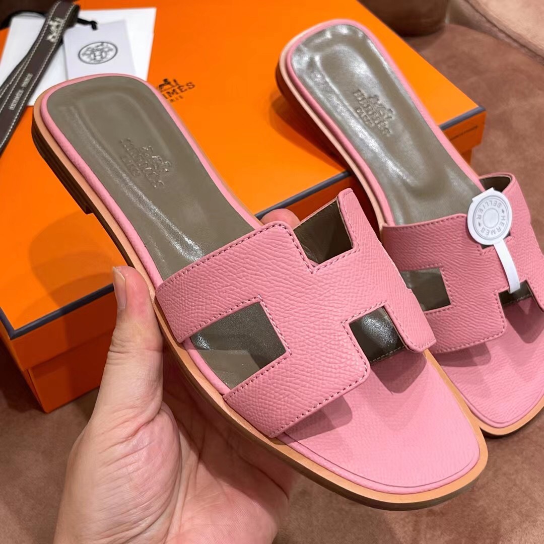 HERMES 爱马仕 H拖鞋 34-41码 原厂同步 进口真皮大底 全手工制作 5P 樱花粉