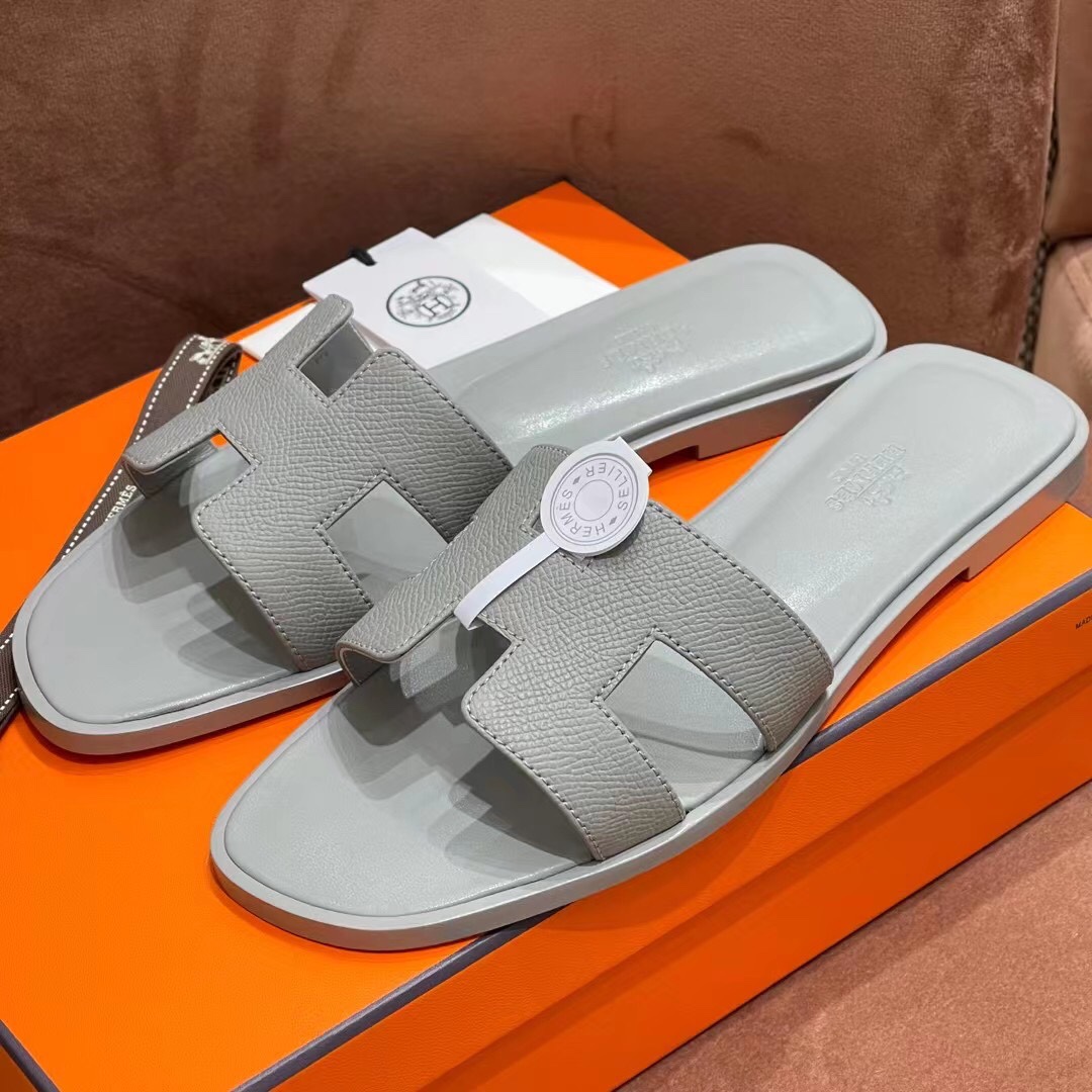 HERMES 爱马仕 H拖鞋 34-41码 原厂同步 进口真皮大底 全手工制作 0T 冰川灰