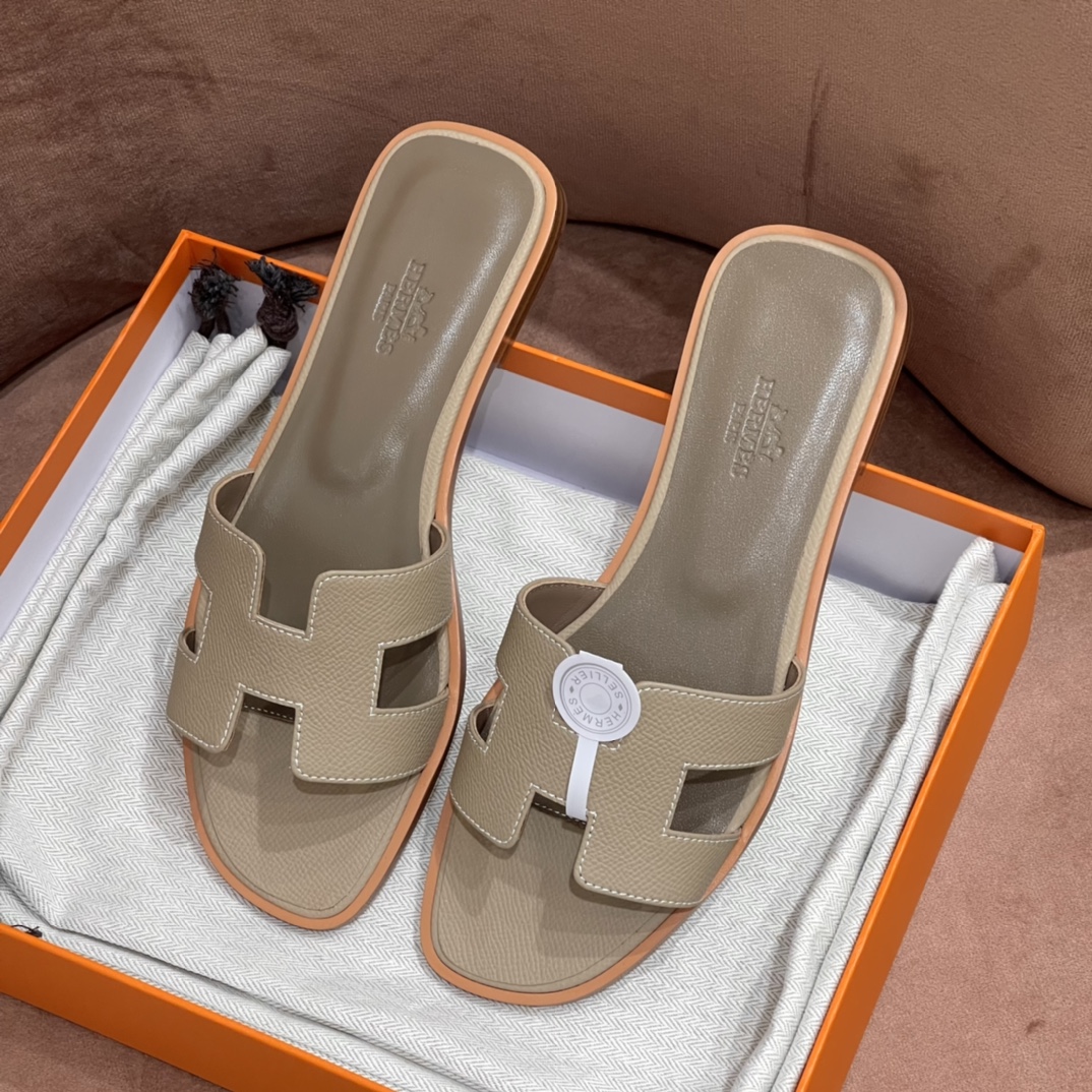 HERMES 爱马仕 H拖鞋 34-41码 原厂同步 进口真皮大底 全手工制作 S2 Trench风衣灰