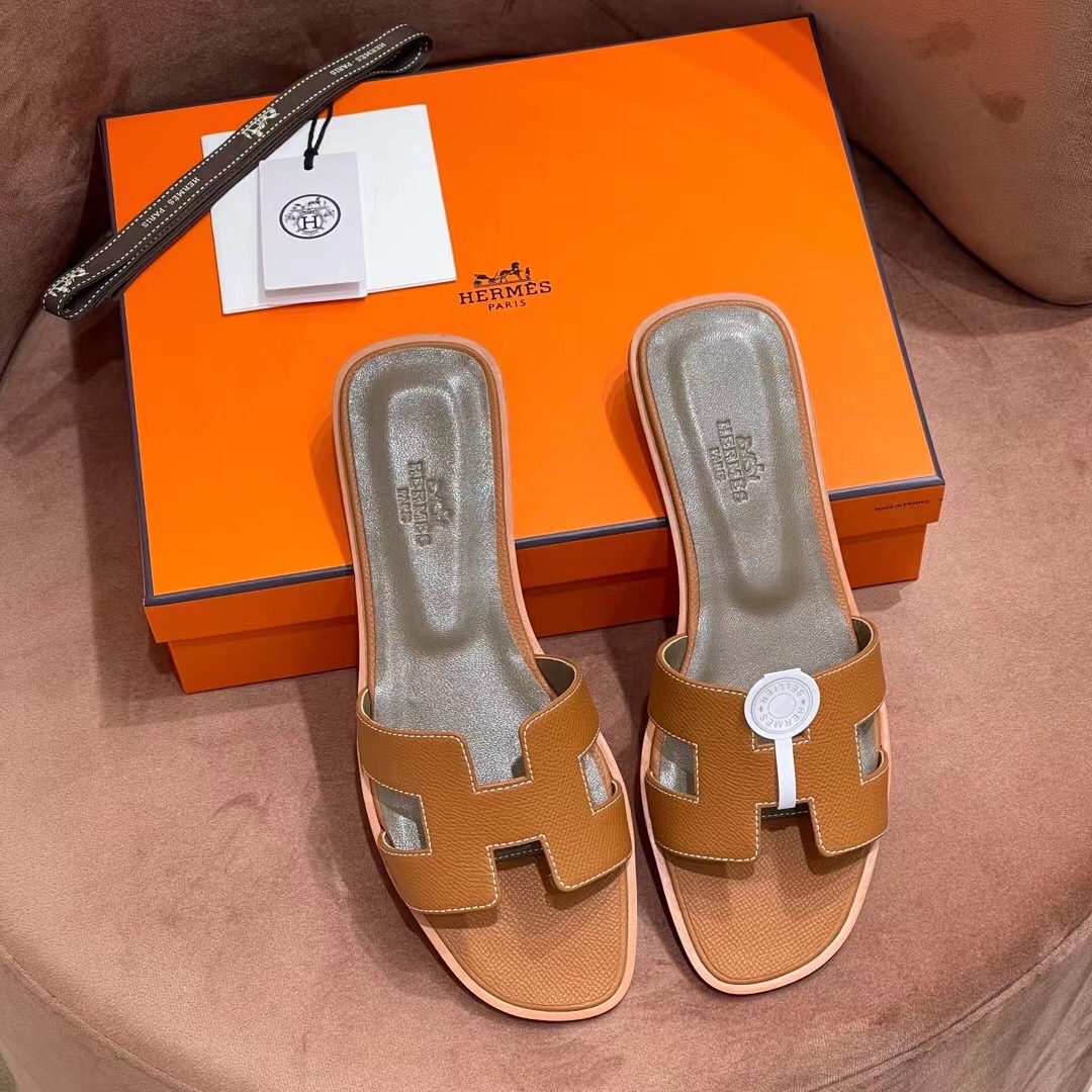 HERMES 爱马仕 H拖鞋 34-41码 原厂同步 进口真皮大底 全手工制作 CK37 金棕色