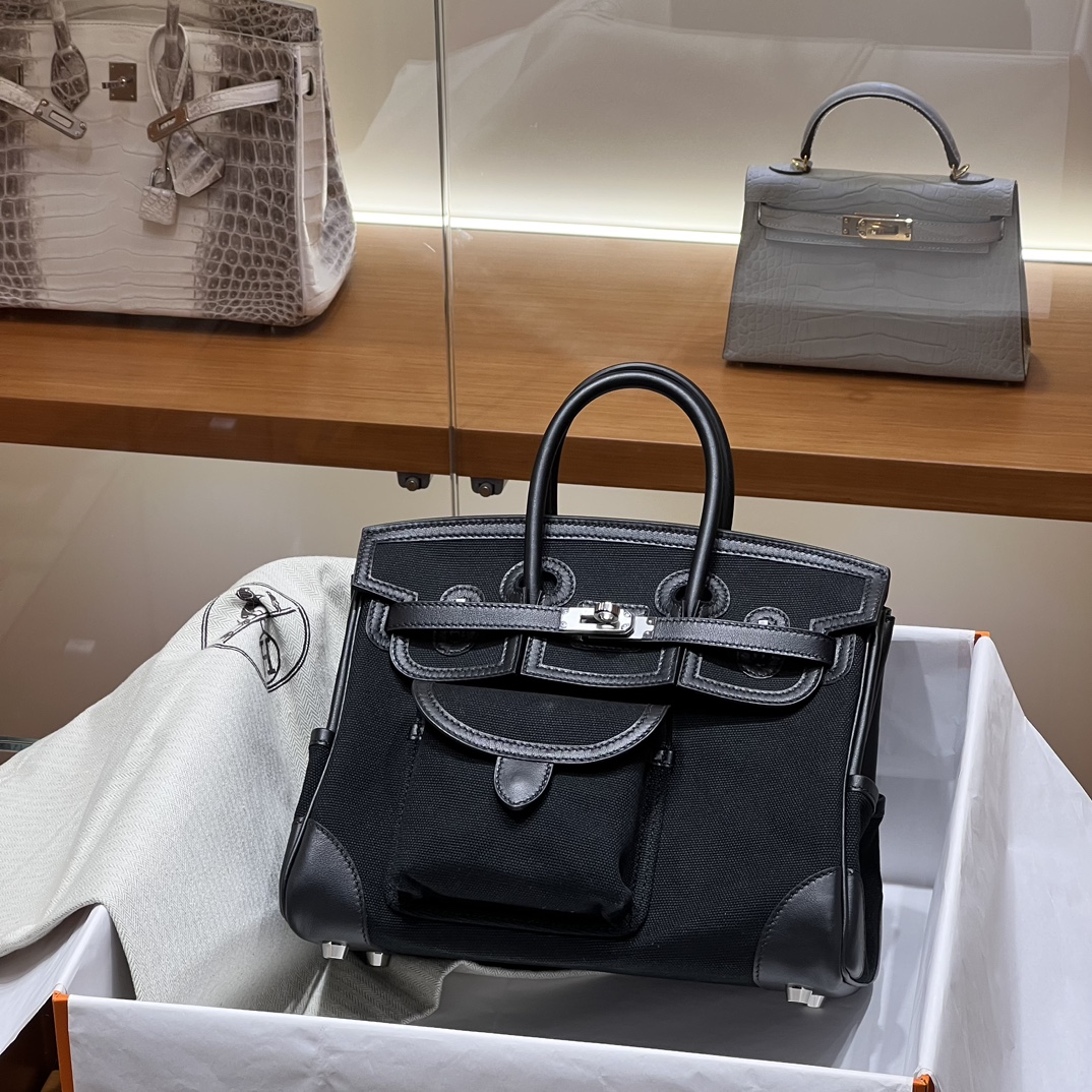 HERMES 爱马仕 Birkin Cargo 25cm 89 Nior 经典黑 进口蜜蜡线 全手工制作