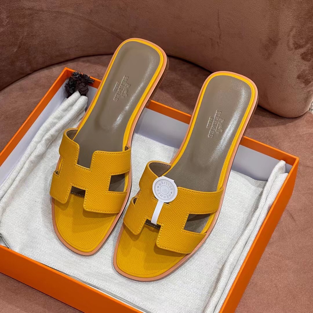 HERMES 爱马仕 H拖鞋 34-41码 原厂同步 进口真皮大底 全手工制作 9D 琥珀黄
