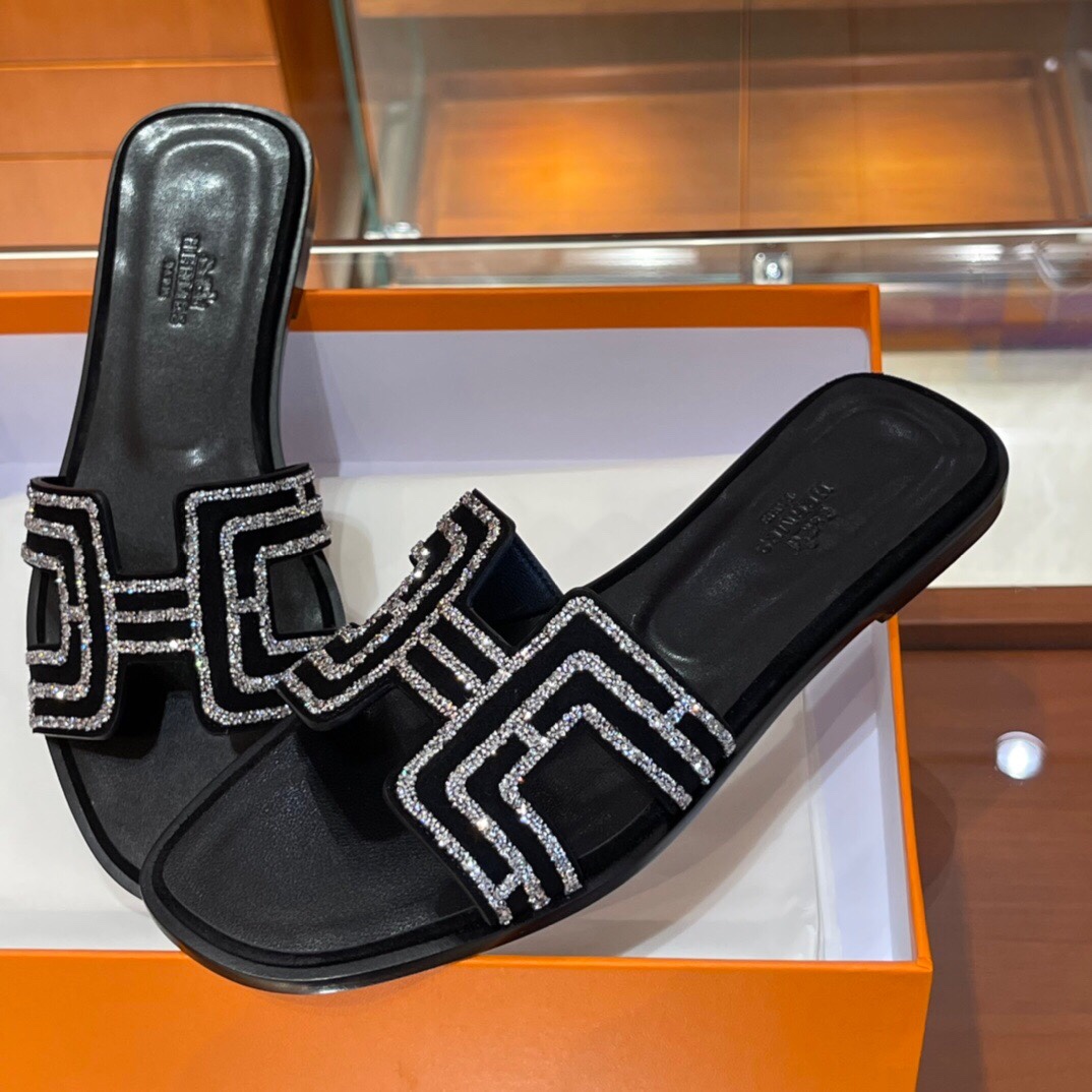 HERMES 爱马仕 拖鞋 34-41码 原厂同步水钻女鞋 进口真皮大底 全手工制作