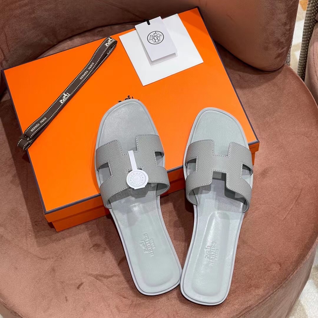 HERMES 爱马仕 H拖鞋 34-41码 原厂同步 进口真皮大底 全手工制作 0T 冰川灰
