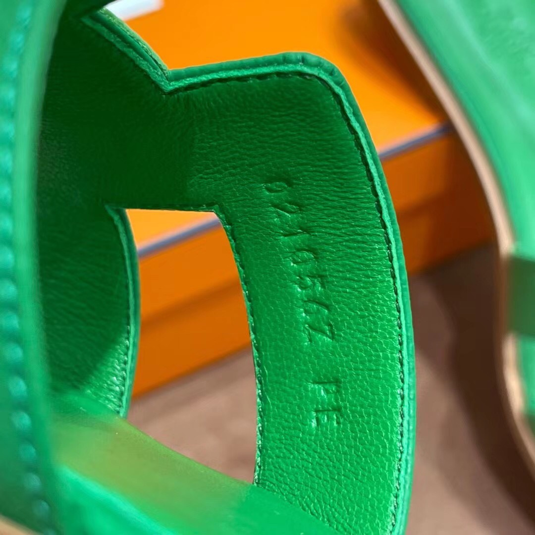 HERMES 爱马仕 H拖鞋 34-41码 原厂同步 进口真皮大底 全手工制作 1K Bambou竹子绿